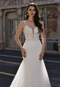 Embellished Mermaid Plunging Neckline Wedding Gown with Scallop Train MMH2023