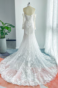 Trumpet-Mermaid Chapel Train Lace Tulle Wedding Dress CW3135