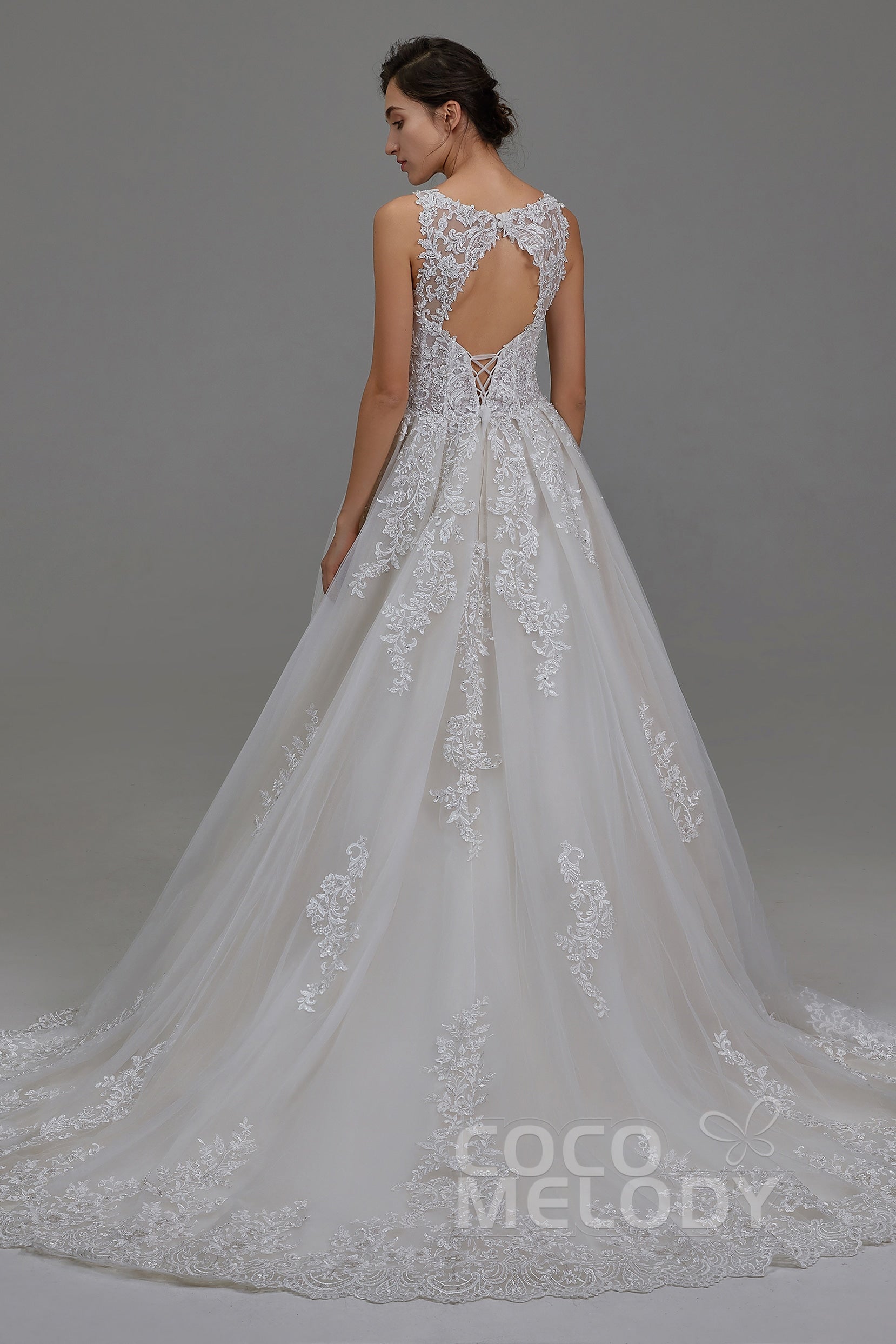 A-Line Court Train Tulle and Lace Wedding Dress LD5813