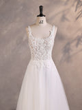 A-line Wedding Dress With Beading Spaghetti Straps Back And Floral Lace Appliques MMF1601