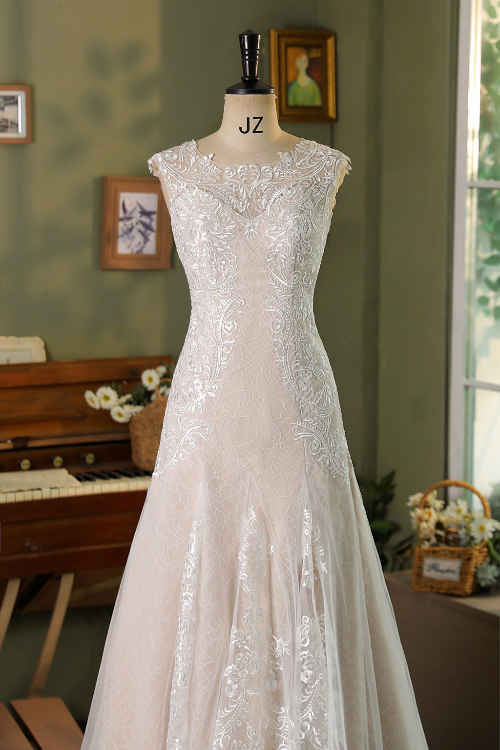 Flare Fit Mermaid Bridal Dress With Whole Piece Lace Underlay MMF2421