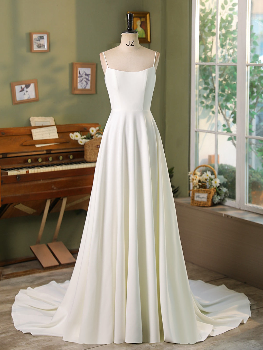 Spaghetti Straps A Line Crepe Wedding Dress MMF3058