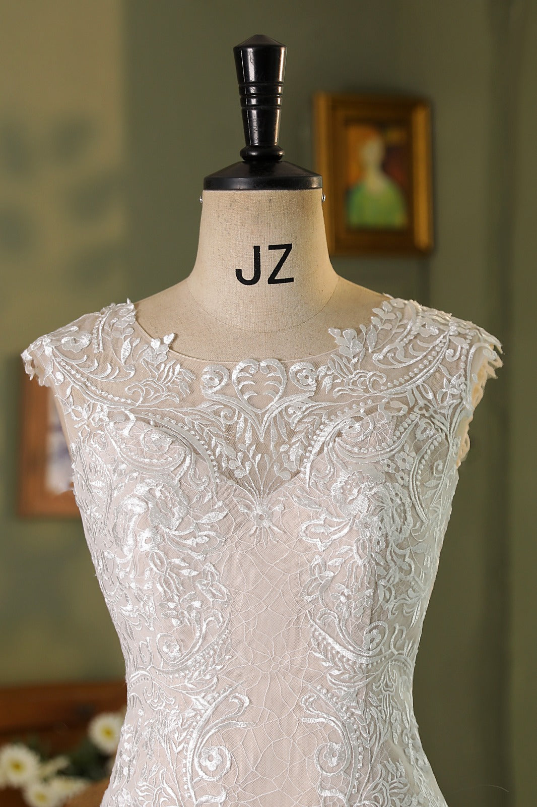 Flare Fit Mermaid Bridal Dress With Whole Piece Lace Underlay MMF2421