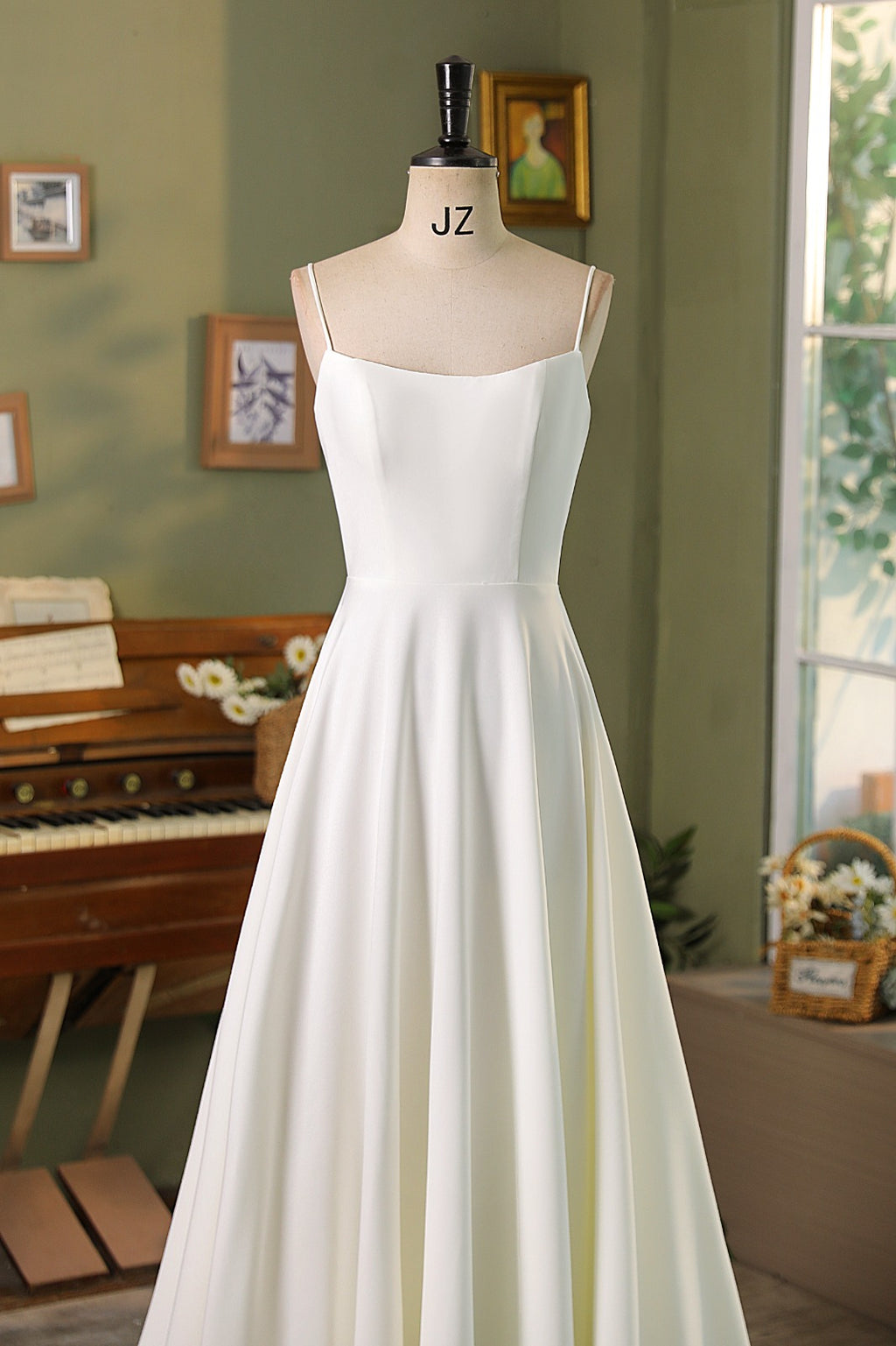 Spaghetti Straps A Line Crepe Wedding Dress MMF3058