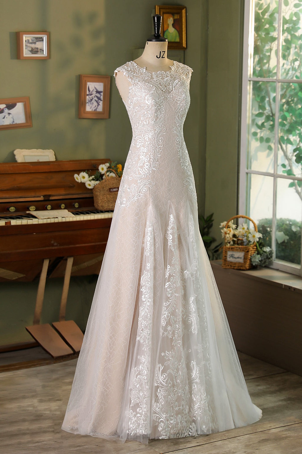 Flare Fit Mermaid Bridal Dress With Whole Piece Lace Underlay MMF2421