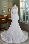 Allover Lace Mermaid Wedding Gown with Sheer Corset Bodice and V Basque Waist MMF2343