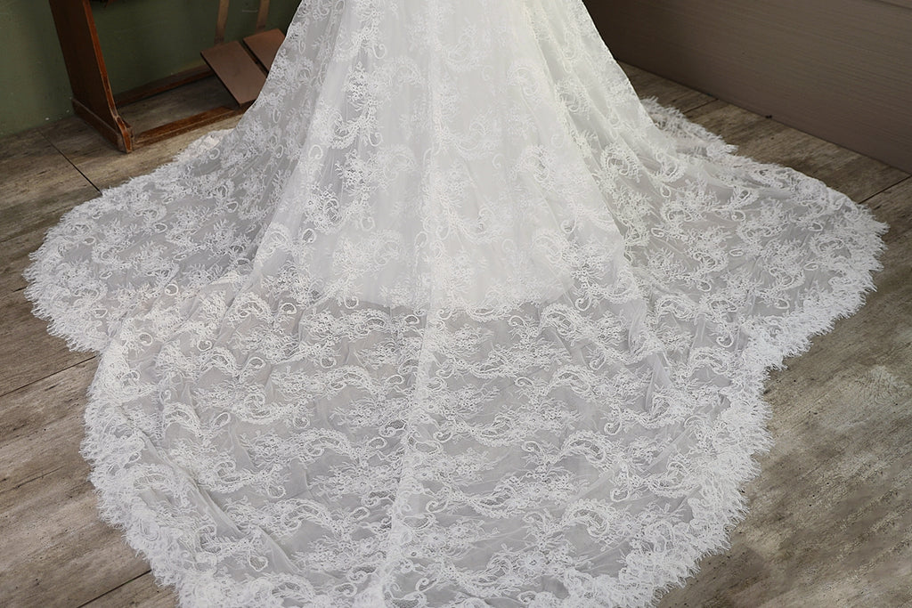 Allover Lace Mermaid Wedding Gown with Sheer Corset Bodice and V Basque Waist MMF2343
