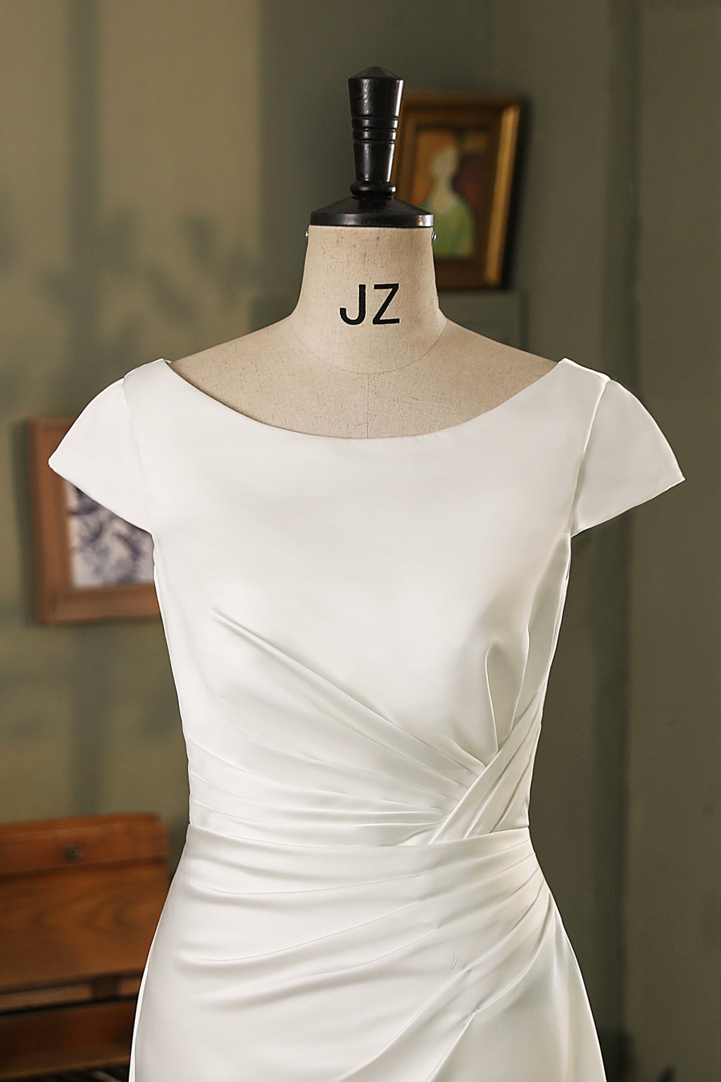Cap Sleeve Duchess Soft Satin Mermaid Wedding Gown MMF2521