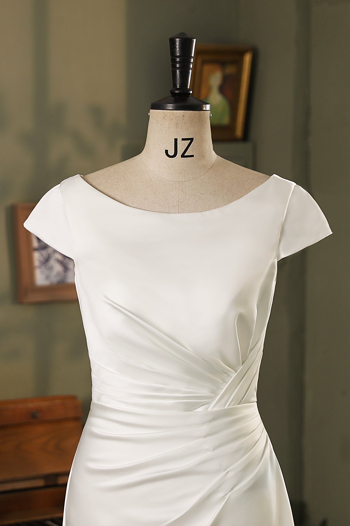 Cap Sleeve Duchess Soft Satin Mermaid Wedding Gown MMF2521