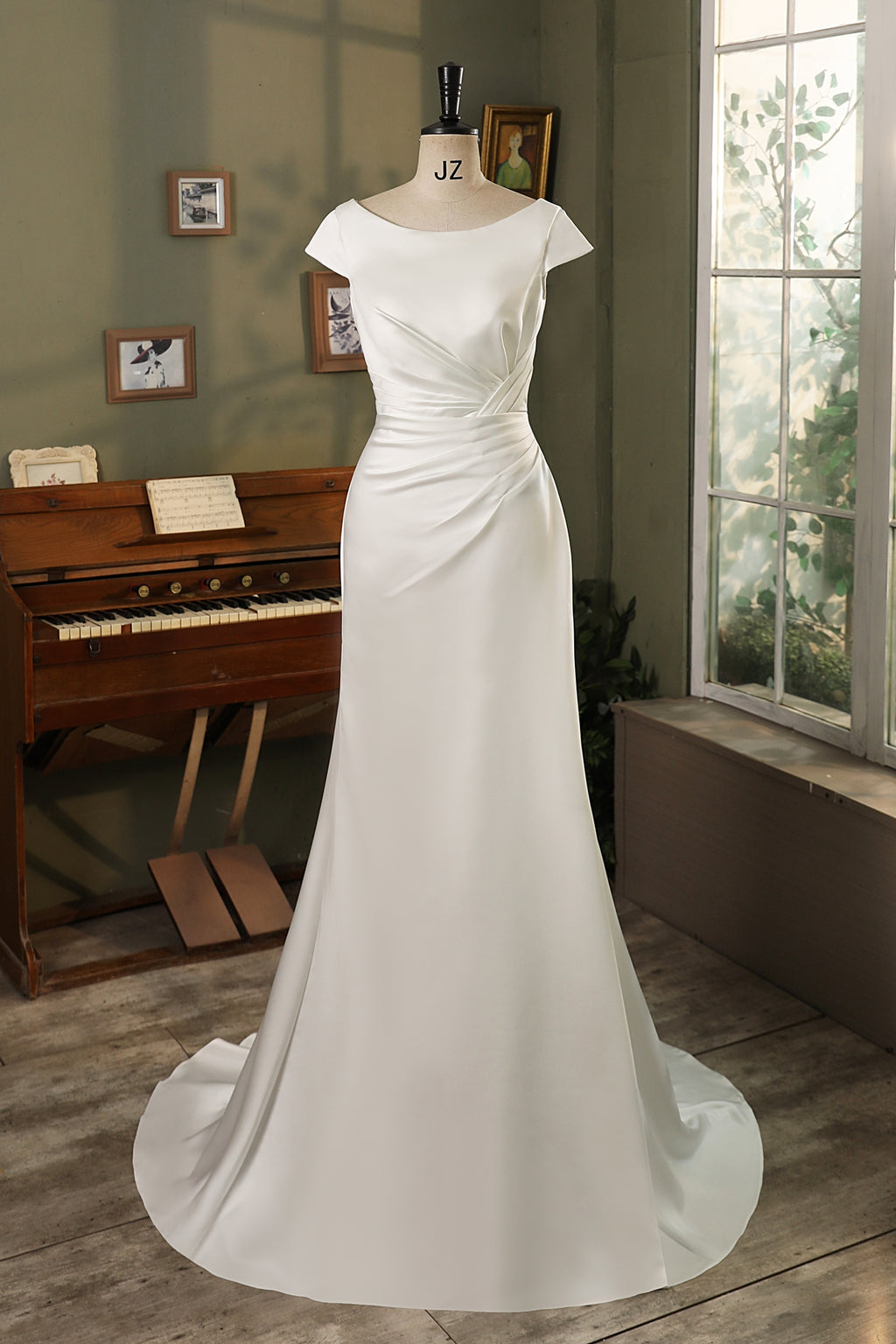 Cap Sleeve Duchess Soft Satin Mermaid Wedding Gown MMF2521