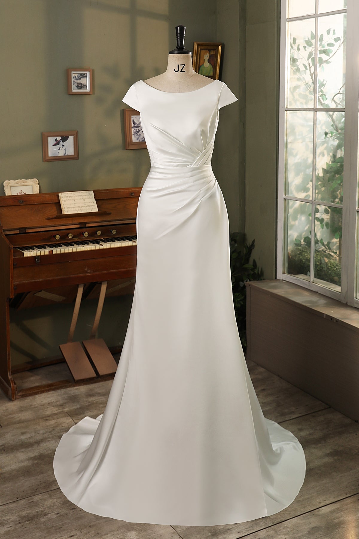 Cap Sleeve Duchess Soft Satin Mermaid Wedding Gown MMF2521