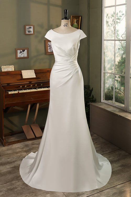 Cap Sleeve Duchess Soft Satin Mermaid Wedding Gown MMF2521