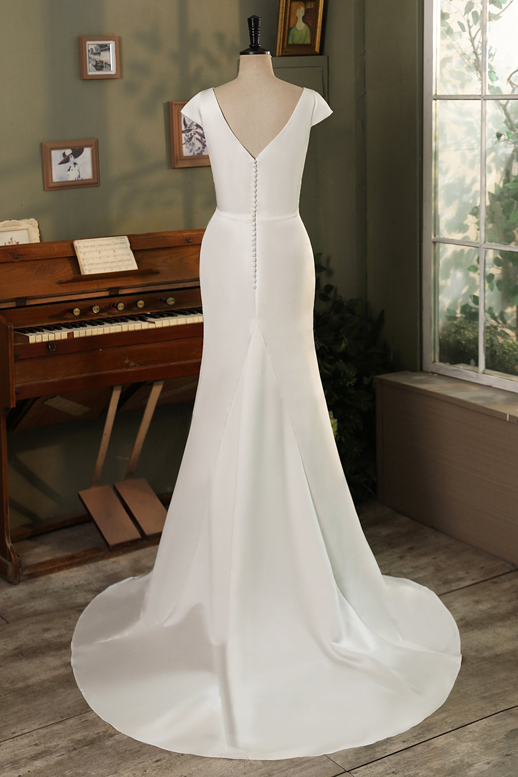 Cap Sleeve Duchess Soft Satin Mermaid Wedding Gown MMF2521