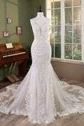 Romantic Mermaid Wedding Dress With Dramatic Lace Train MMF2620