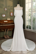 Off Shoulder Chiffon Sleeve Crepe Mermaid Bridal Dress MMF3069