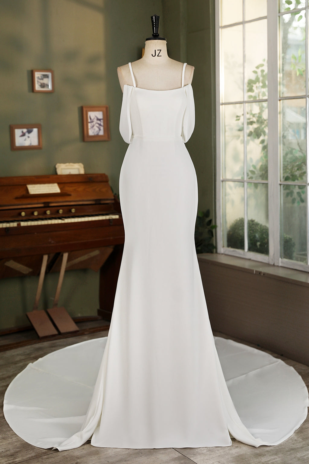Off Shoulder Chiffon Sleeve Crepe Mermaid Bridal Dress MMF3069