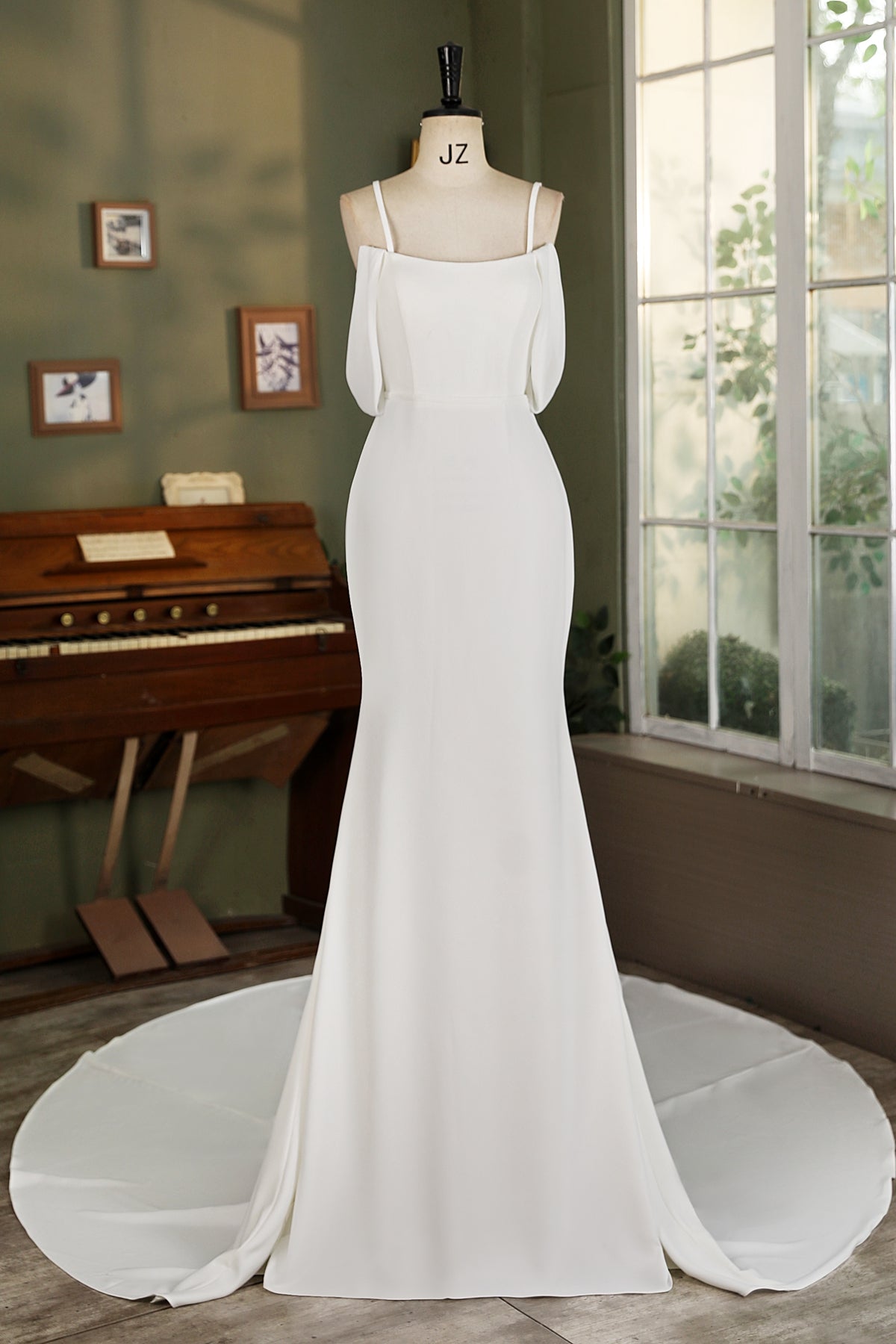 Off Shoulder Chiffon Sleeve Crepe Mermaid Bridal Dress MMF3069