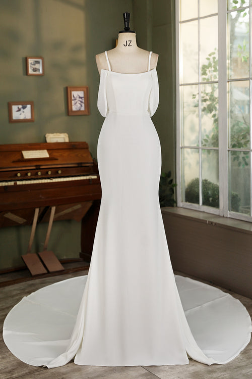 Off Shoulder Chiffon Sleeve Crepe Mermaid Bridal Dress MMF3069