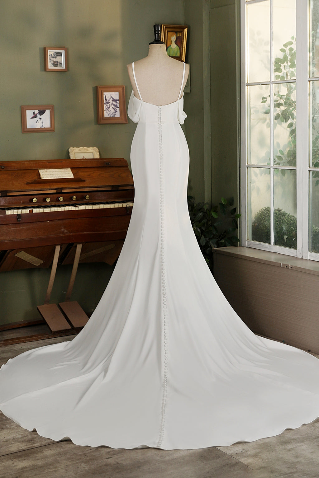 Off Shoulder Chiffon Sleeve Crepe Mermaid Bridal Dress MMF3069